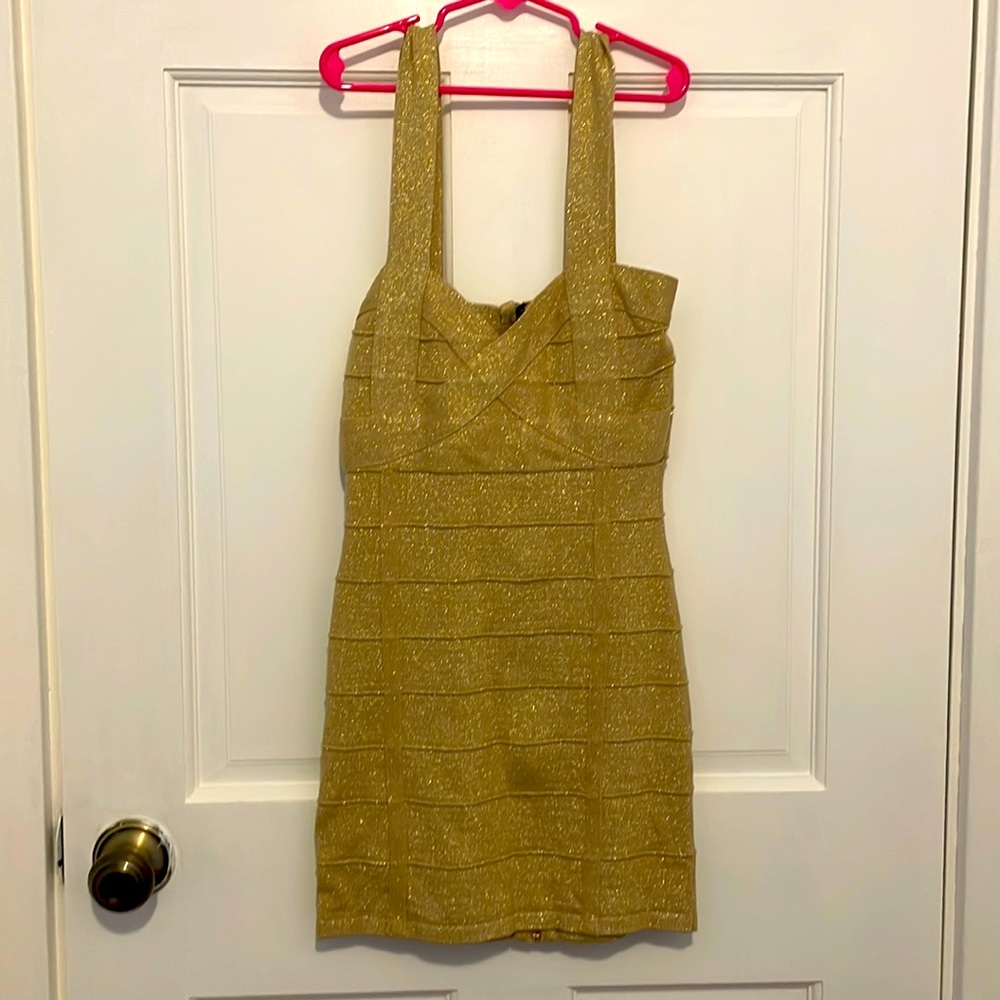 Mini gold bondage dress. Size small